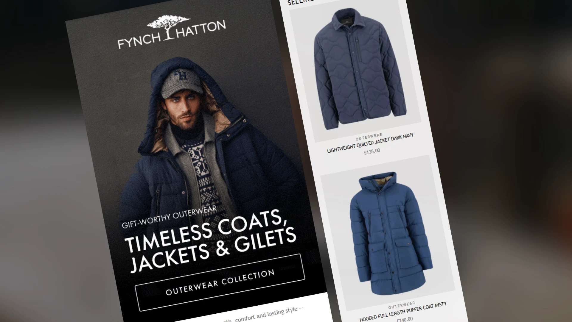 Fynch-Hatton Timeless Coats lookbook layout on tilted display.