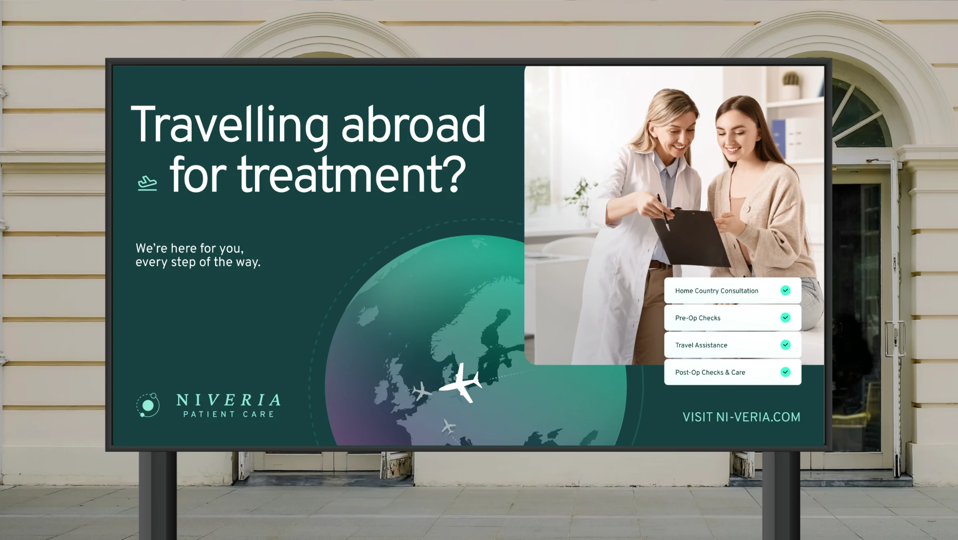 Niveria Patient Care billboard campaign: Travelling abroad for treatment.