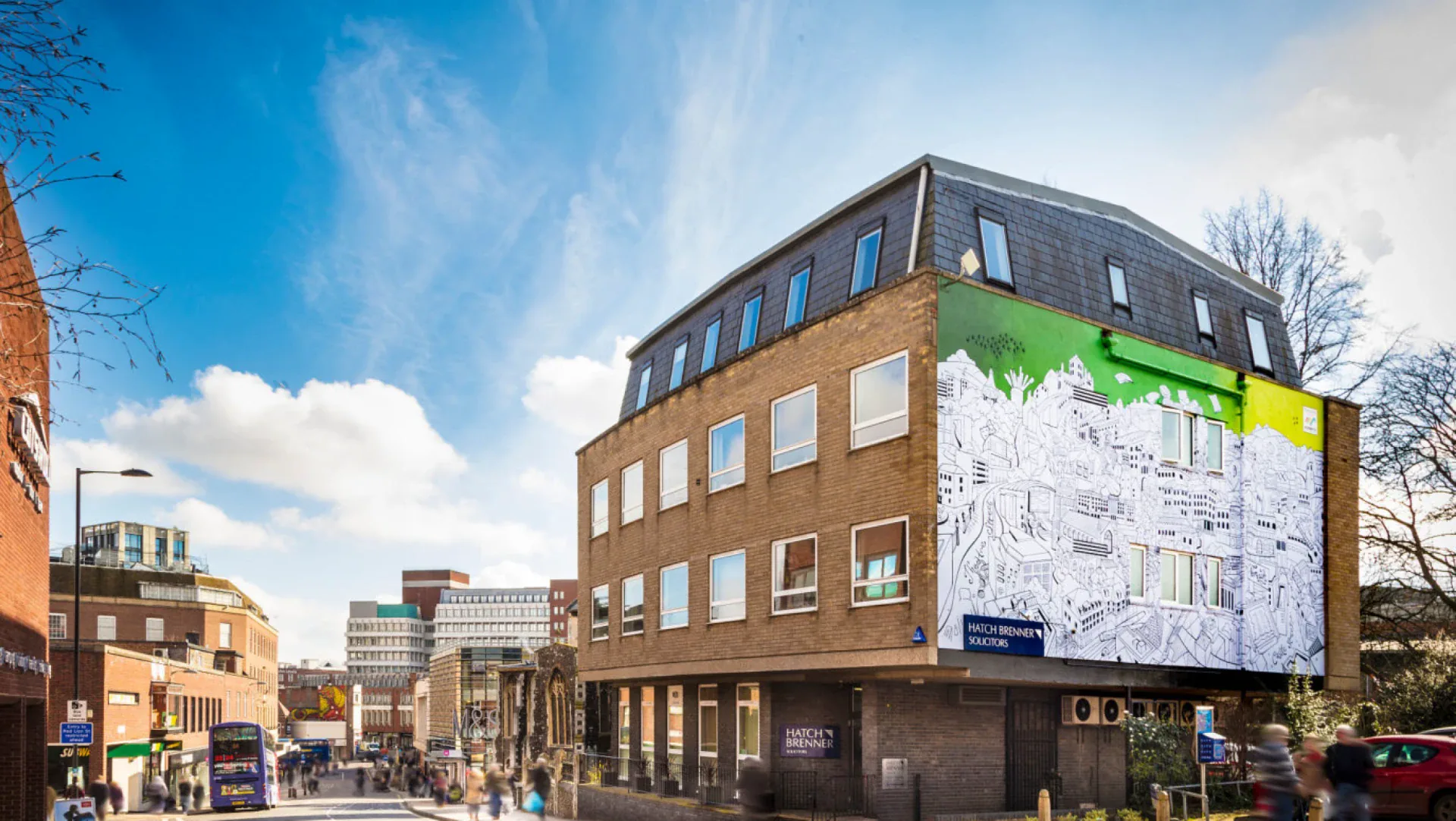 Hatch Brenner Solicitors building with the Norwich landmark mural.