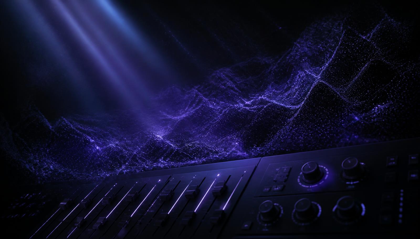 Abstract dark visual of a control console with glowing sliders and dials.